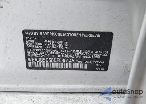 2013 BMW 328I xDrive from USA, damaged, VIN WBA3B5C56DF596145